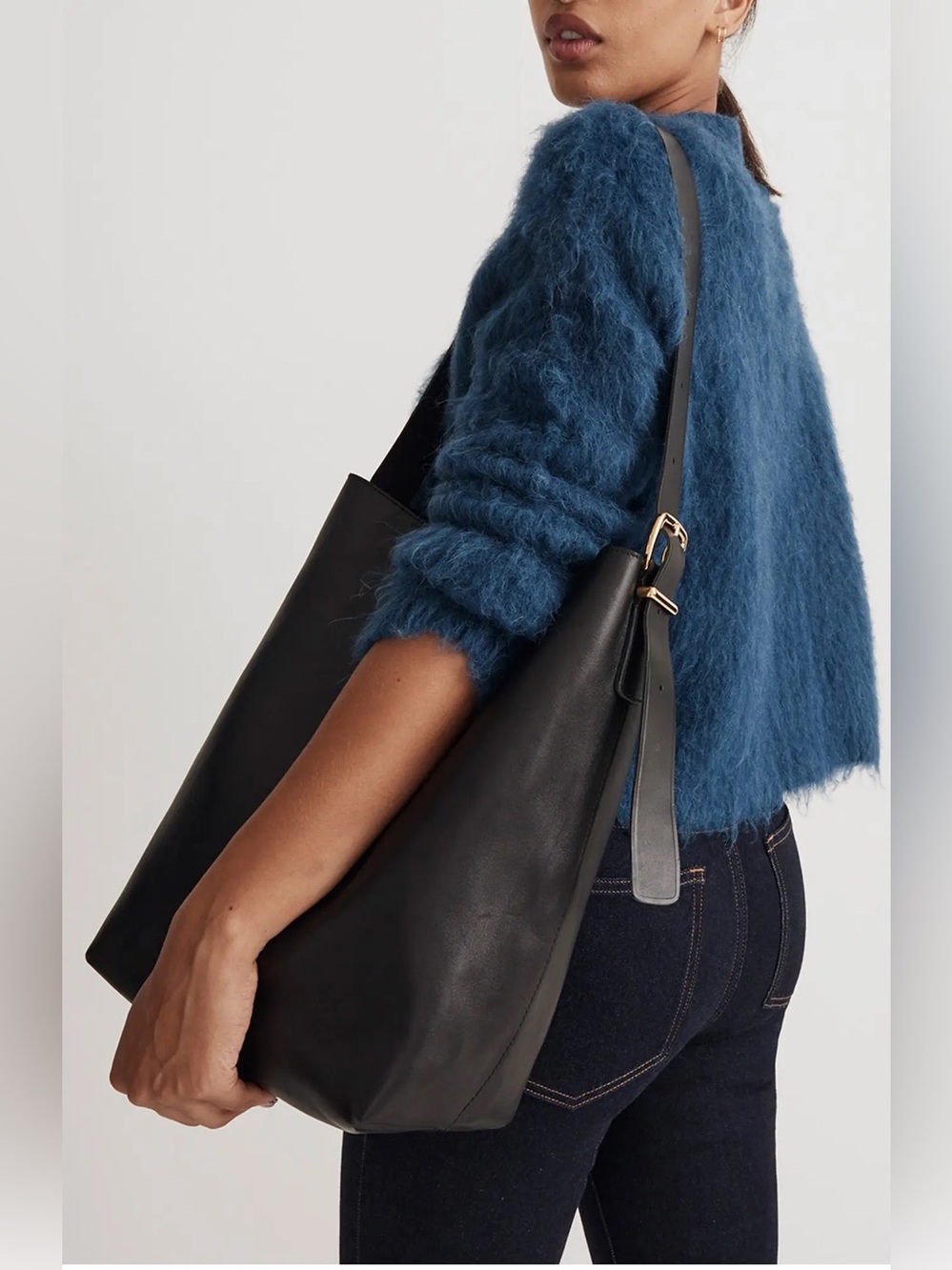 Madewell Essential Bucket Tote True Black Leather NWT $178